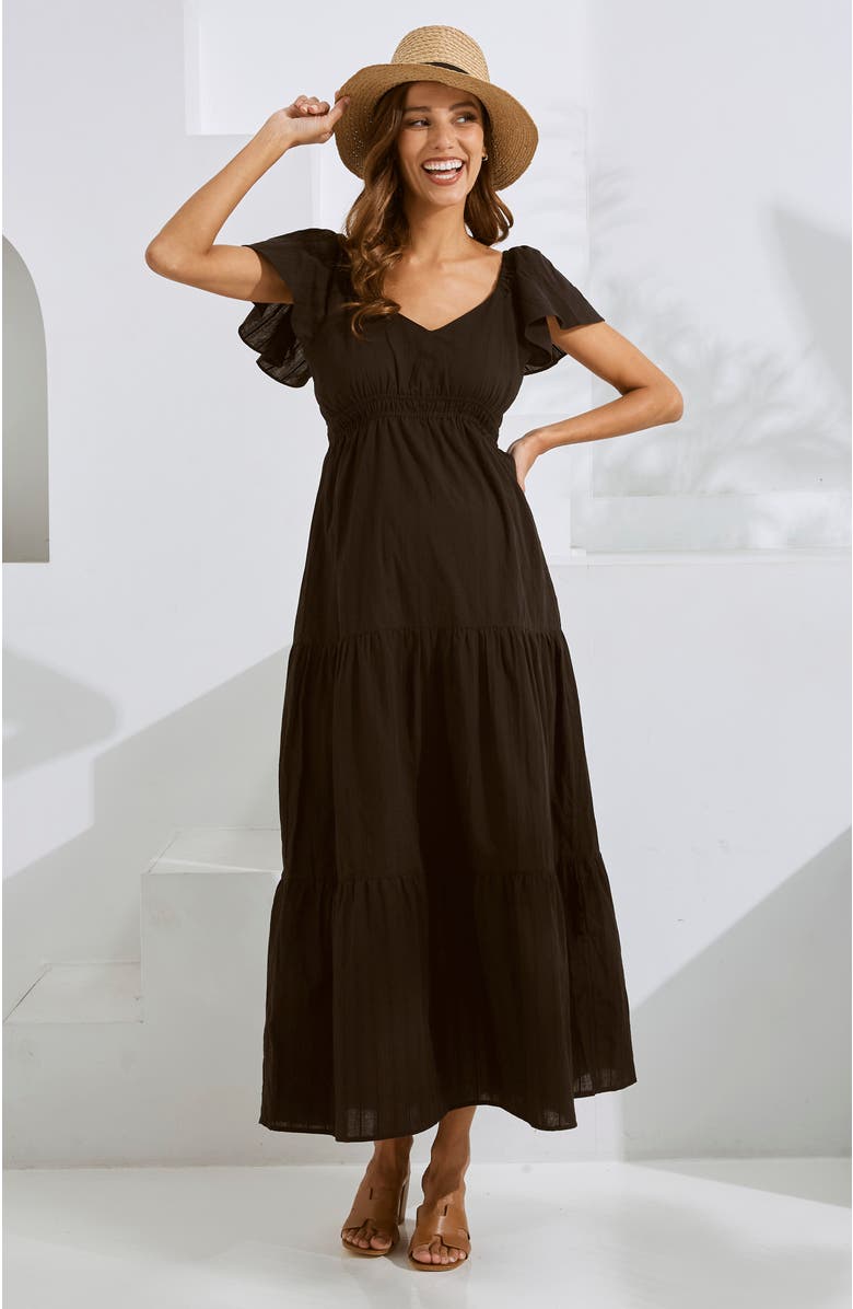 Angel Maternity Serena Baby Shower Maternity Midi Cotton dress, Alternate, color,