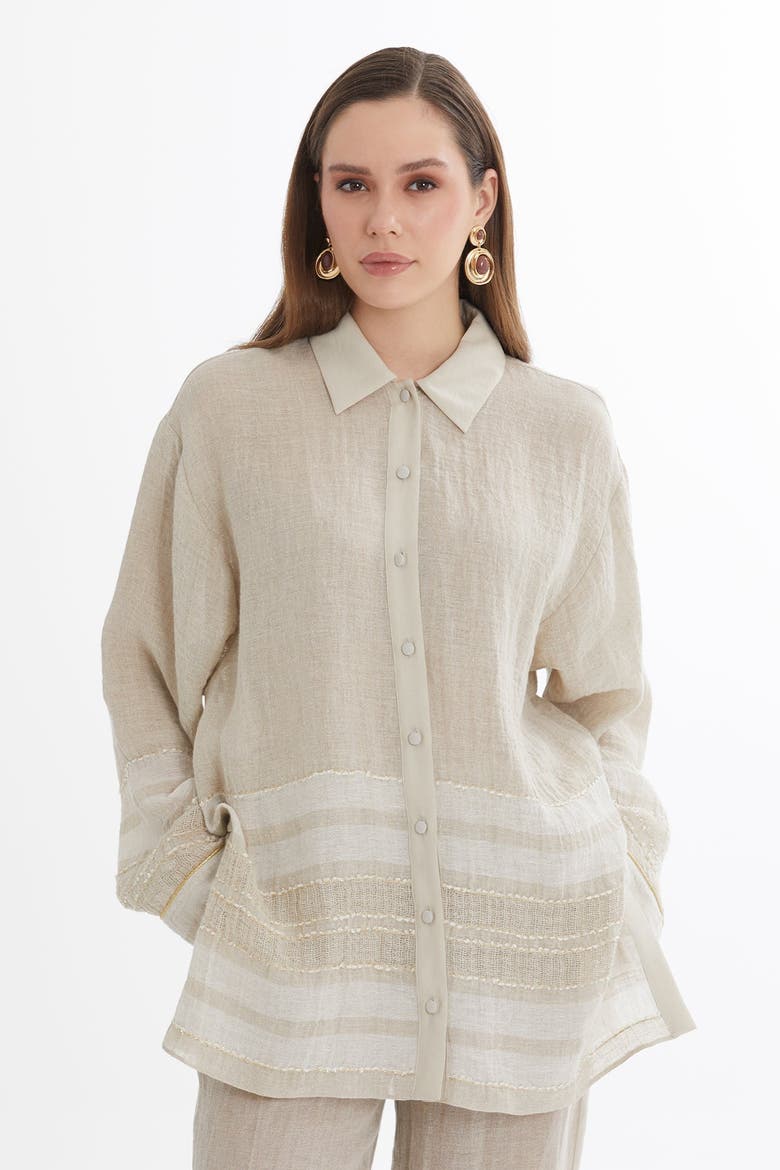 Beige Trim Detail Linen Shirt, Alternate, color, Beige
