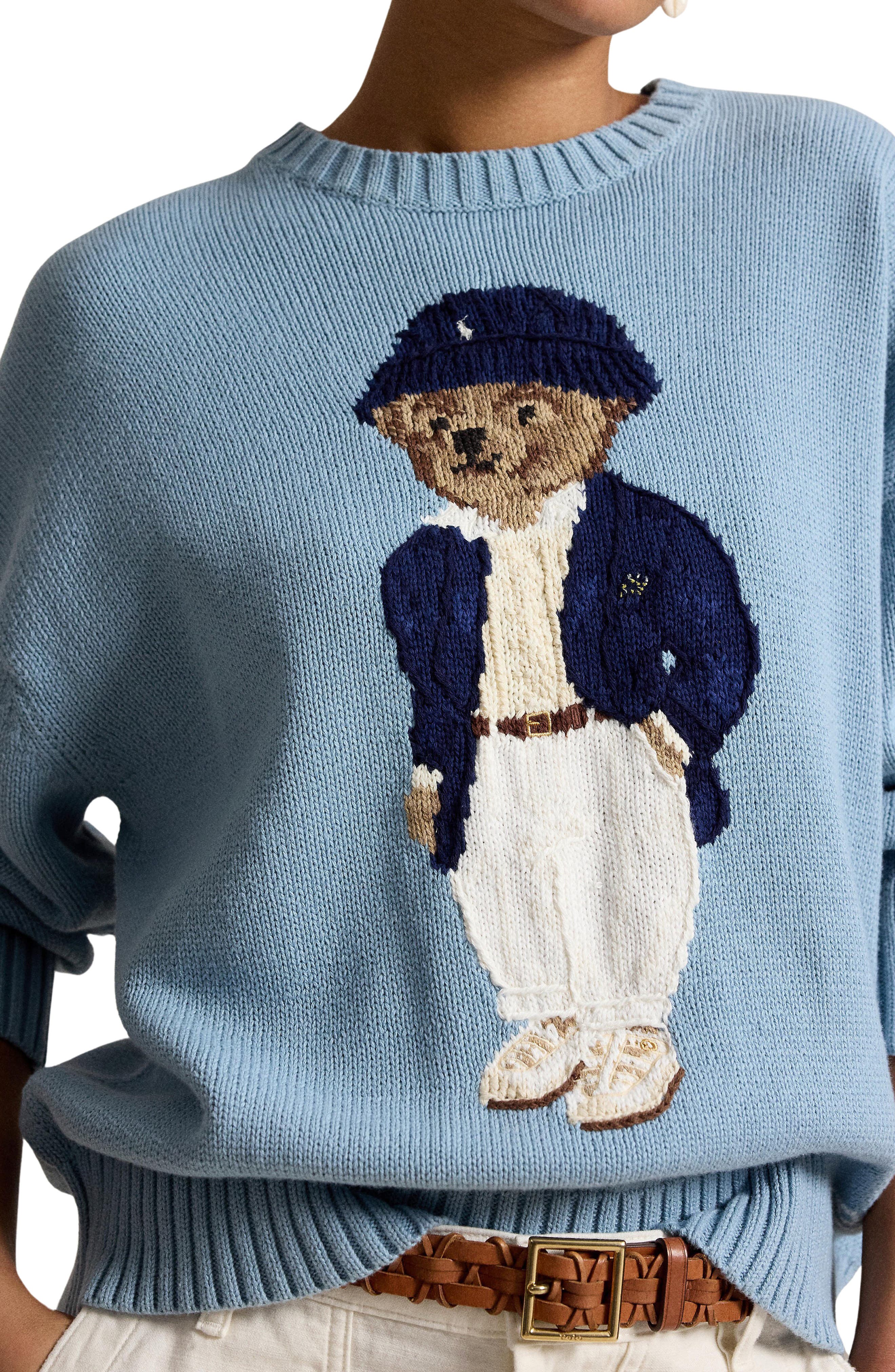 Oversize Polo Bear Cotton Sweater (Women) | Nordstrom