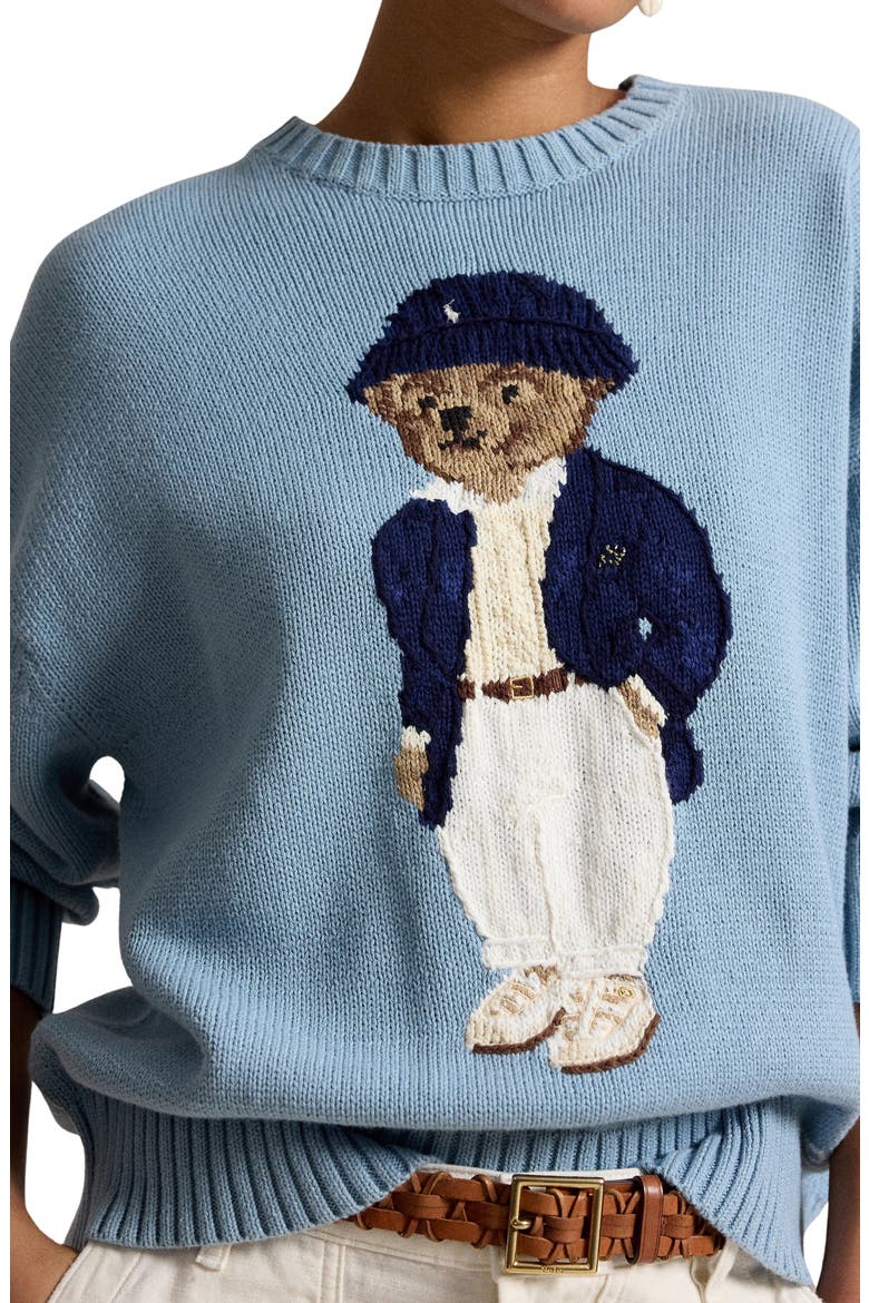 Oversize Polo Bear Cotton Sweater, Alternate, color, BLUE NOTE