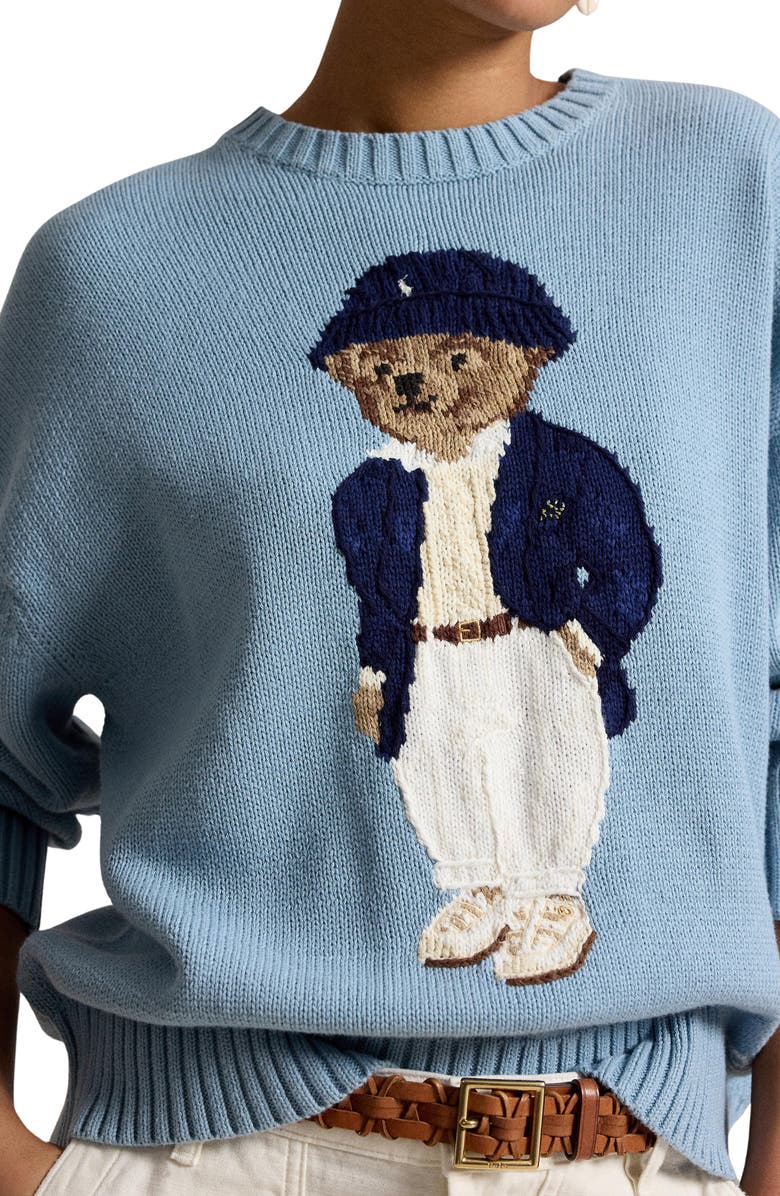 Polo Ralph Lauren Oversize Polo Bear Cotton Sweater, Alternate, color, Blue Note