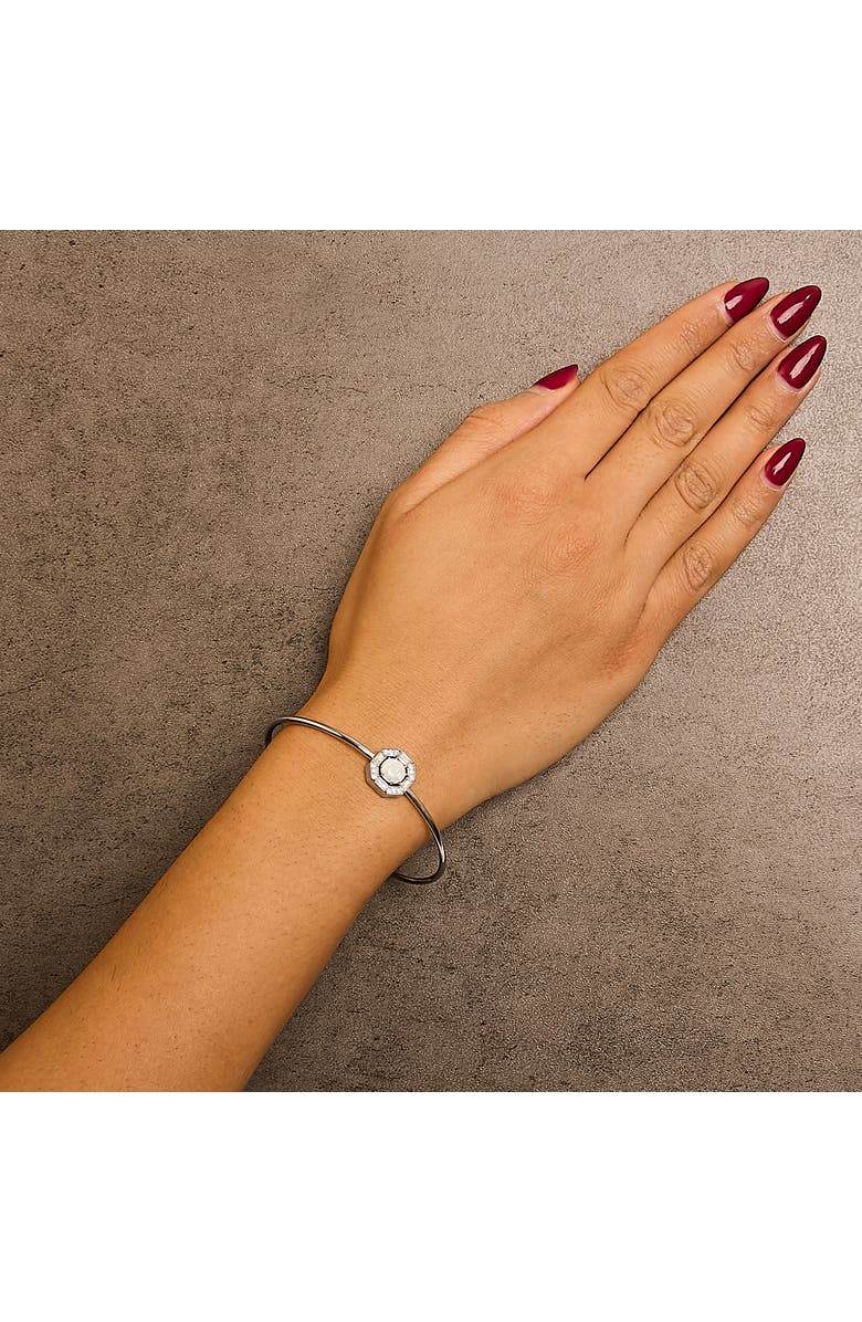 Haus of Brilliance Silver 7X7MM Created Opal and White Sapphire Halo Bangle Bracelet, Alternate, color, White