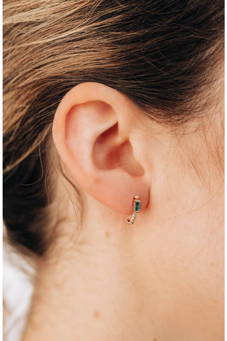 Cleo Diamond & Emerald Half Hoop Earrings, Alternate, color, GREEN