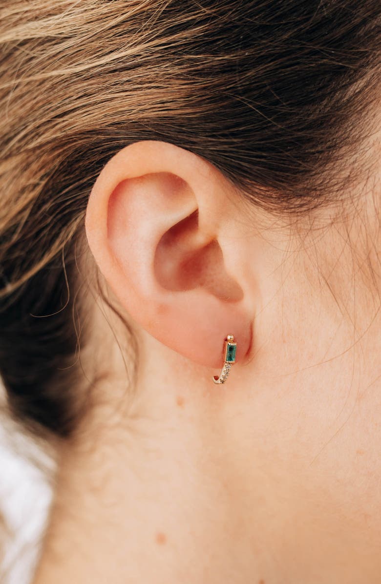 Anzie Cleo Diamond & Emerald Half Hoop Earrings, Alternate, color, Green