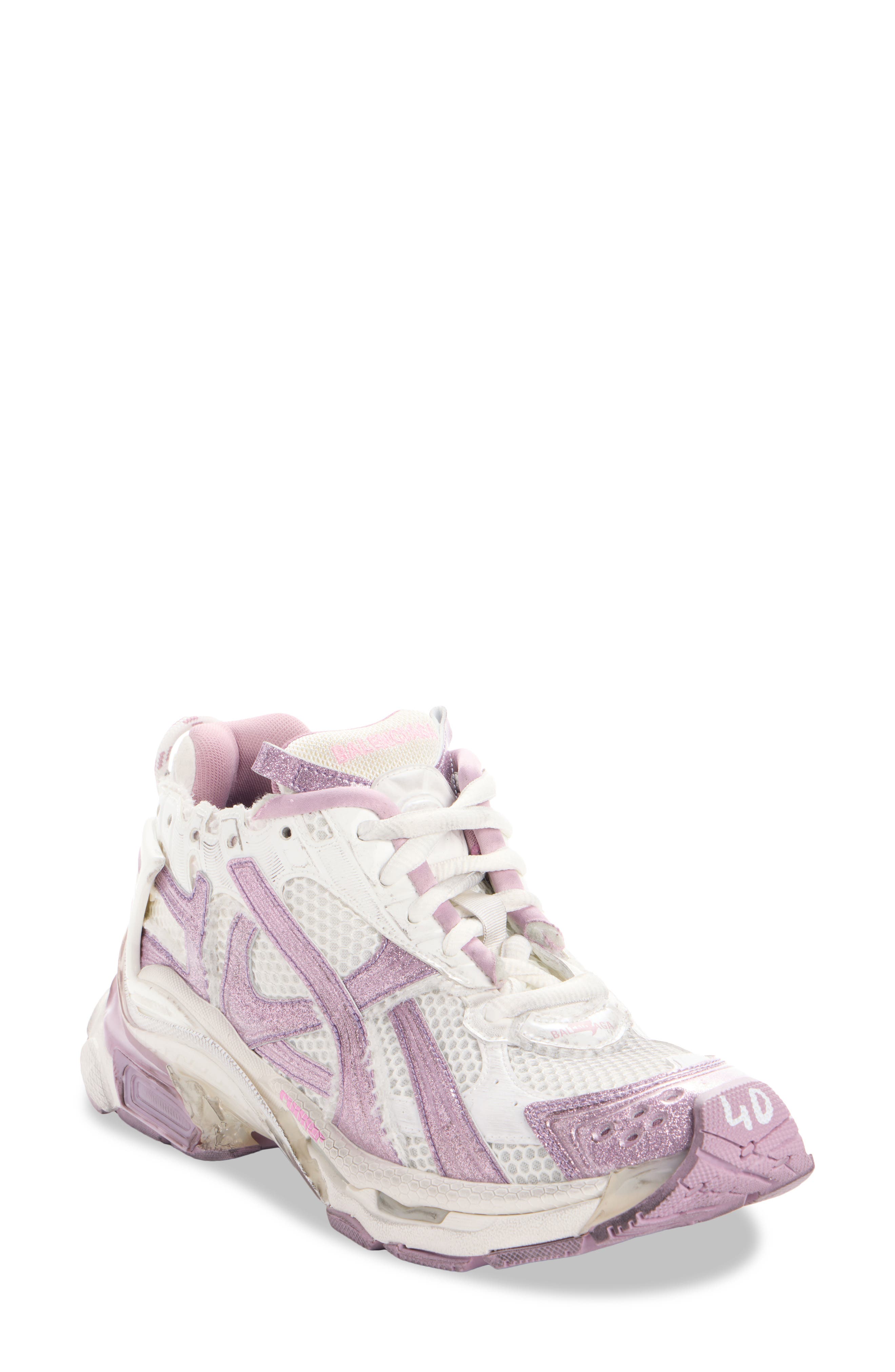 Balenciaga Glitter Runner Sneaker, Main, color, White/ Lilac/ Pink