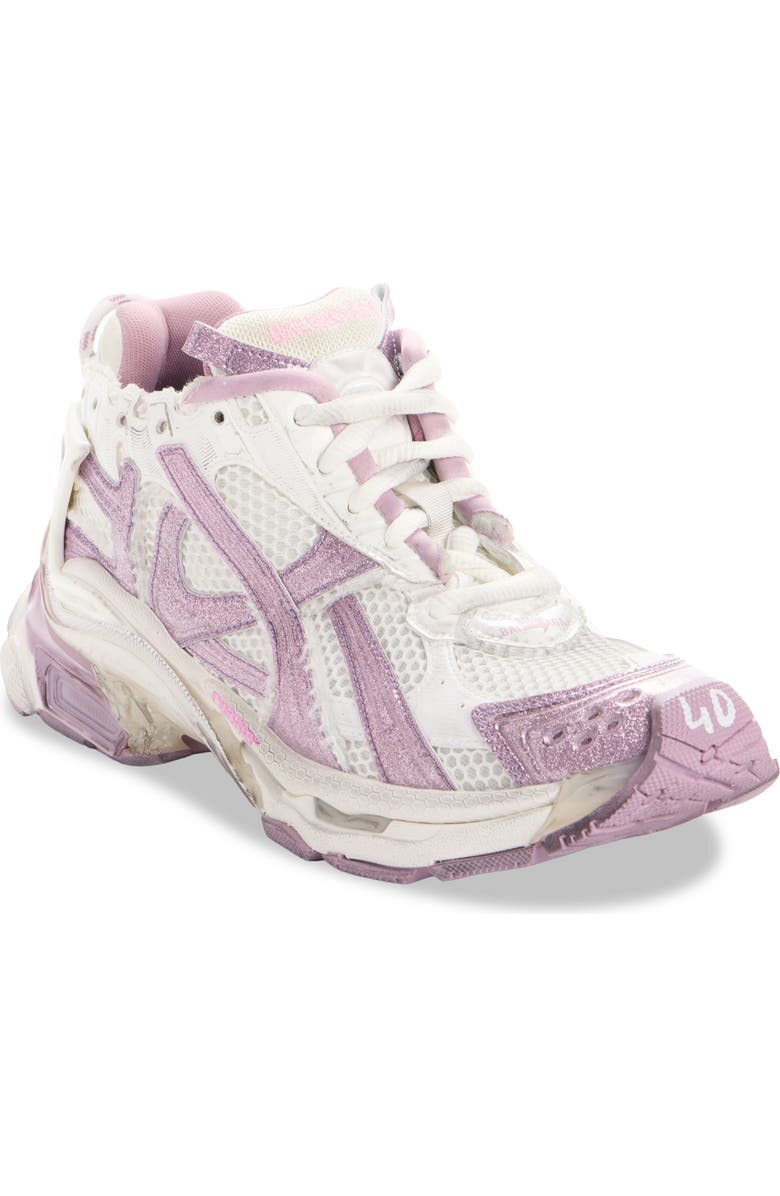 Balenciaga Glitter Runner Sneaker, Main, color, White/ Lilac/ Pink