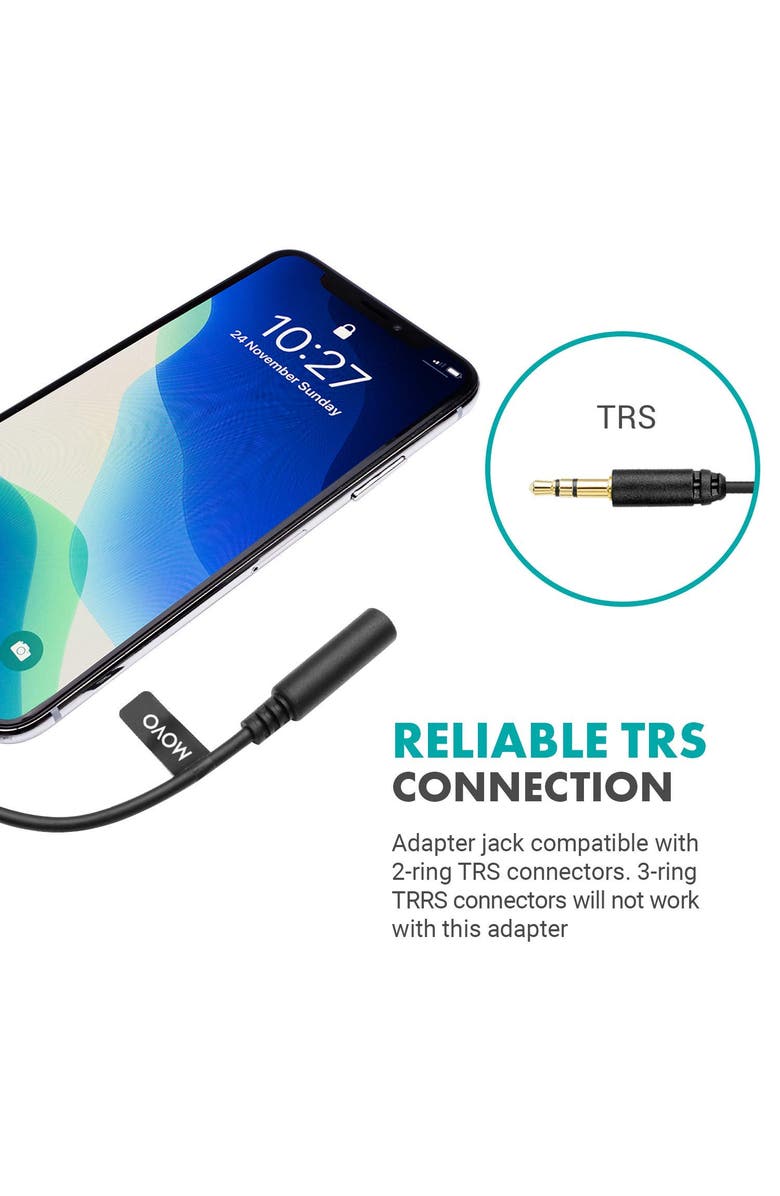 MOVO IMA-2 Headphone Adapter - 3.5mm TRS to Lightning - Compatible with iPhone and iPad, Alternate, color, Black