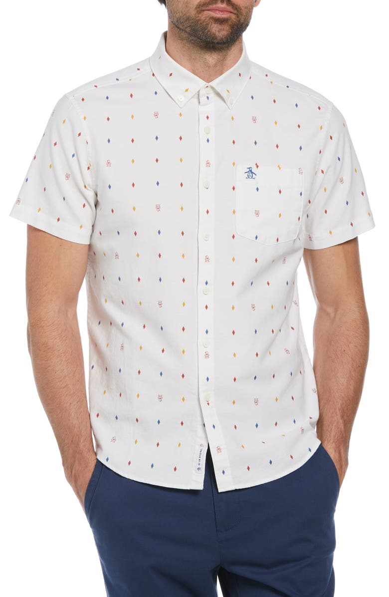 Original Penguin Stretch Short Sleeve Button-Down Shirt, Main, color, 