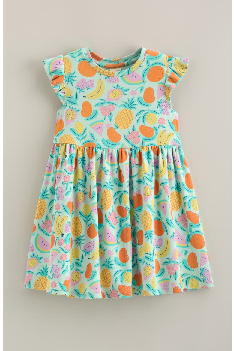 Kids' Flutter Sleeve Cotton Dress, Main, color, GREEN CRYSTAL FRUIT PUNCH