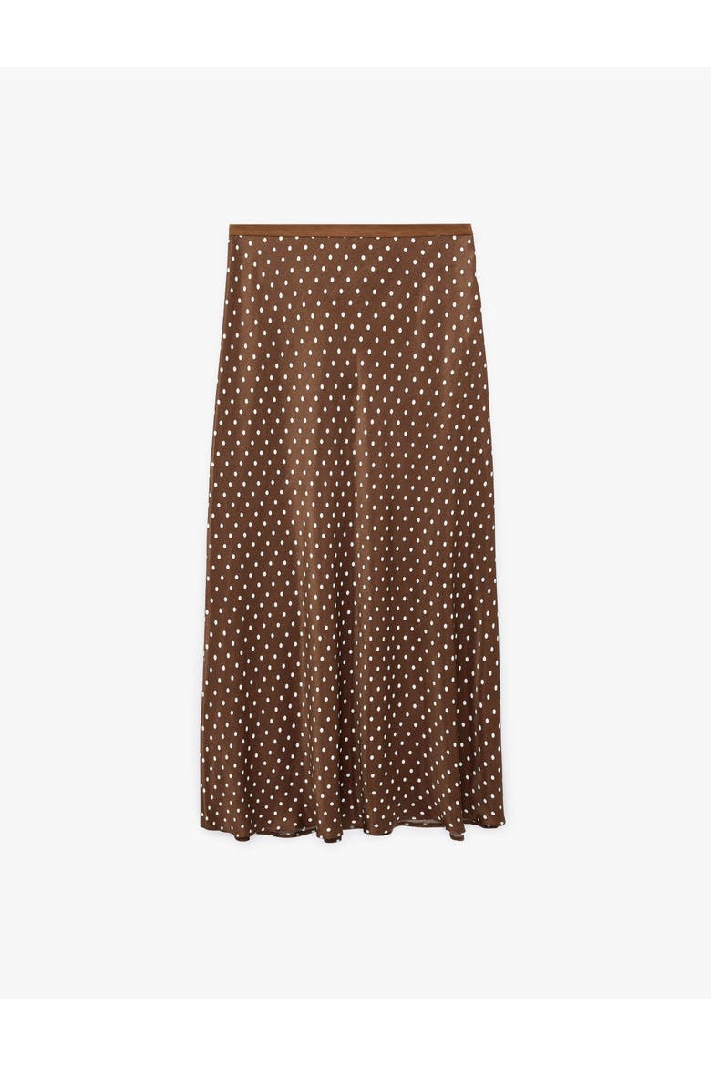 Polka Dot Flared Midi Satin Skirt, Alternate, color, BROWN DESIGN