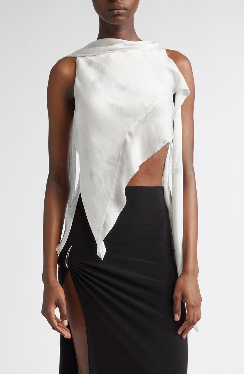 GRACE LING Asymmetric Silk Chiffon Scarf Top, Main, color, Ash
