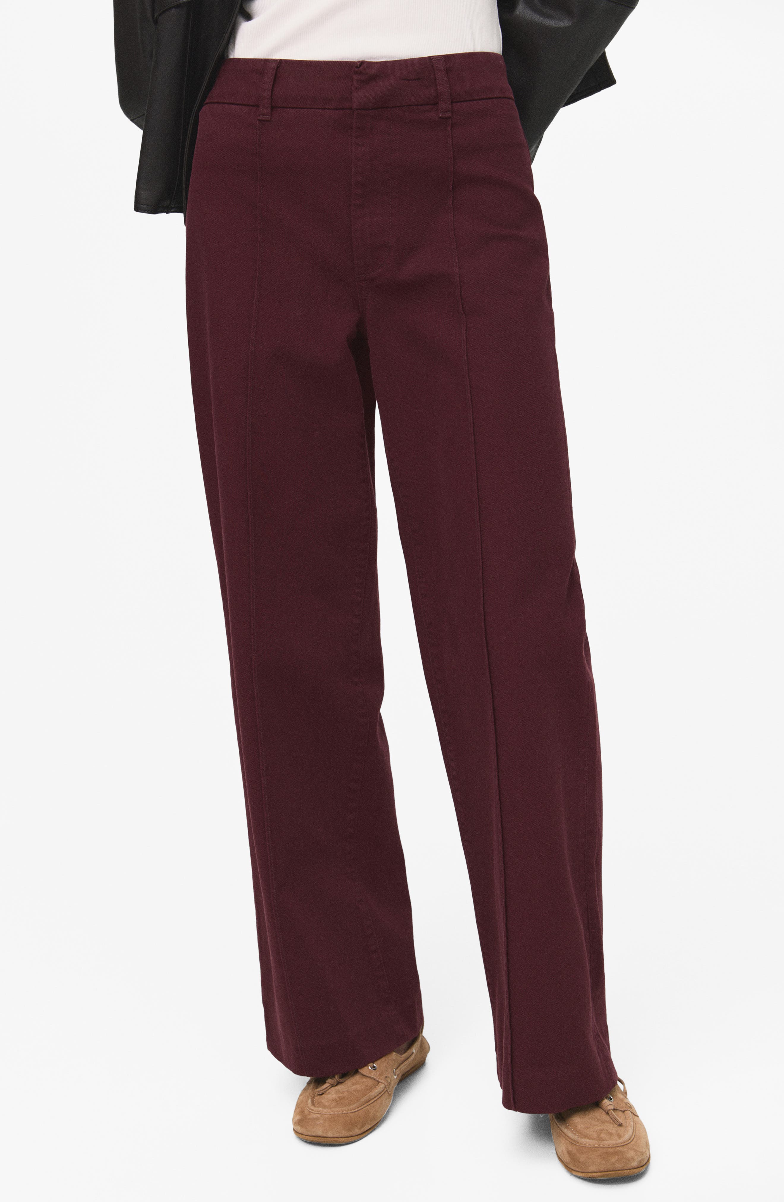 MANGO High Waist Wide Leg Twill Pants