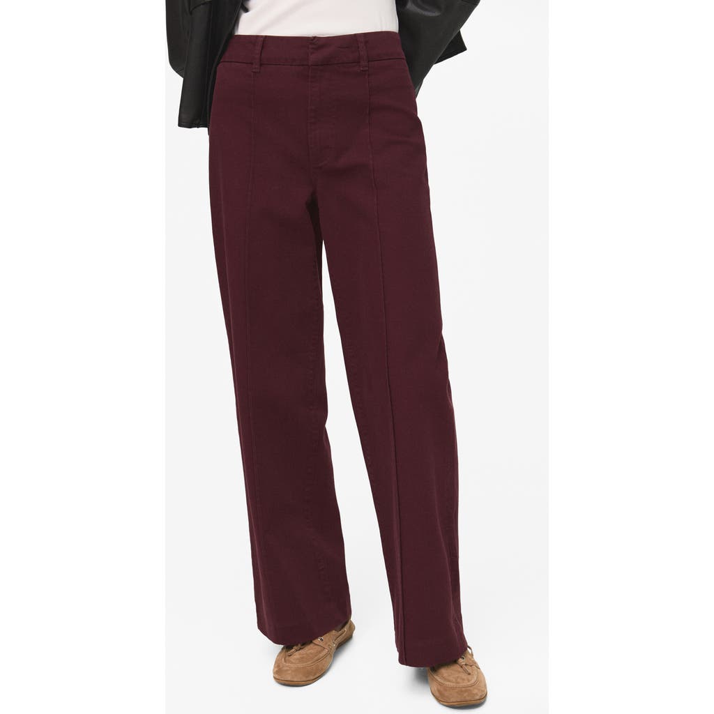 Mango High Waist Wide Leg Twill Pants In Burgundy