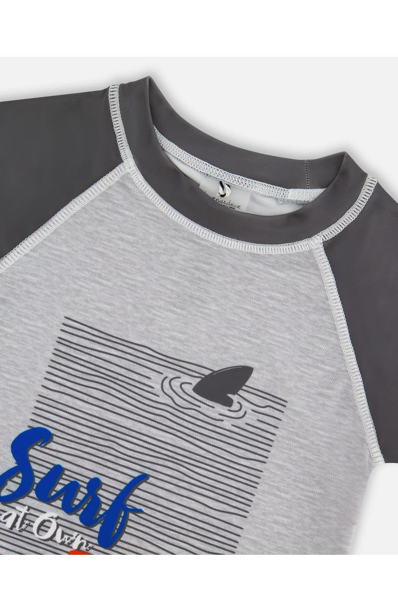 Deux par Deux Little Boy's Short Sleeve Rashguard Dark And Light Gray, Alternate, color, Dark And Light Gray