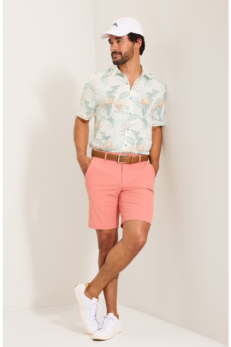 Costa Wave Festa Fronds Seersucker Stripe IslandZone® Short Sleeve Button-Up Shirt, Alternate, color, WHITE