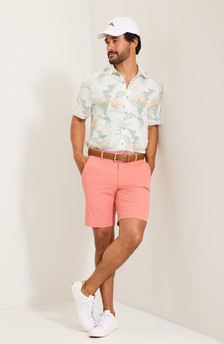 Tommy Bahama Costa Wave Festa Fronds Seersucker Stripe IslandZone<sup>®</sup> Short Sleeve Button-Up Shirt, Alternate, color, White