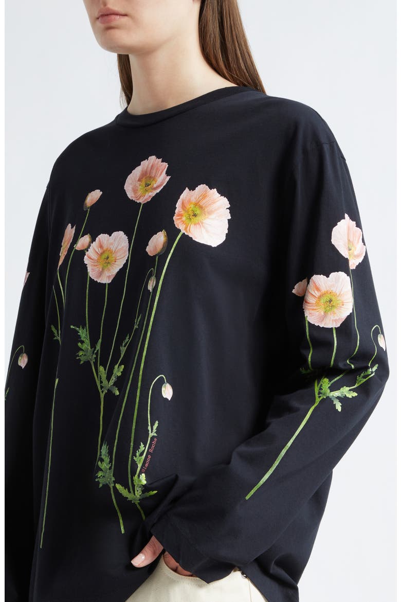 Poppy Field Print Long Sleeve Graphic T-Shirt, Alternate, color, BLACK