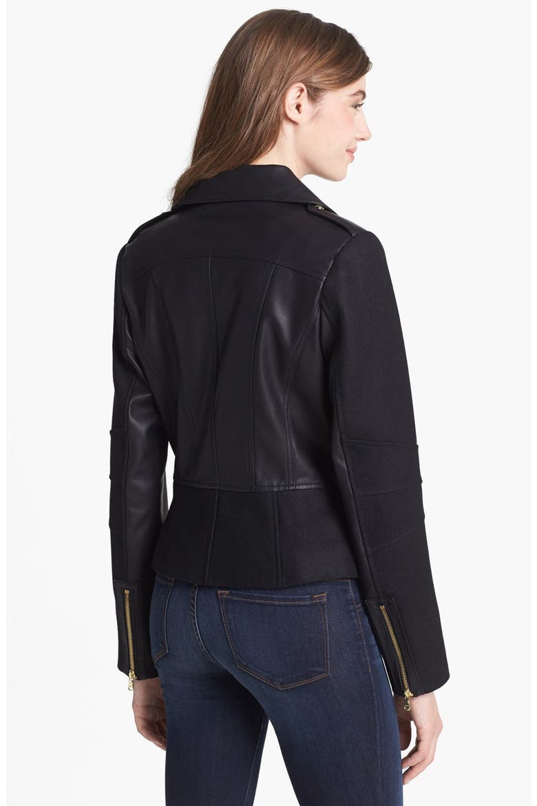 Faux Leather & Wool Blend Moto Jacket, Alternate, color, BLACK
