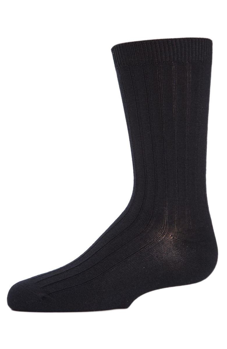 MeMoi Essential Ribbed Mercerized Crew Socks, Main, color, Black