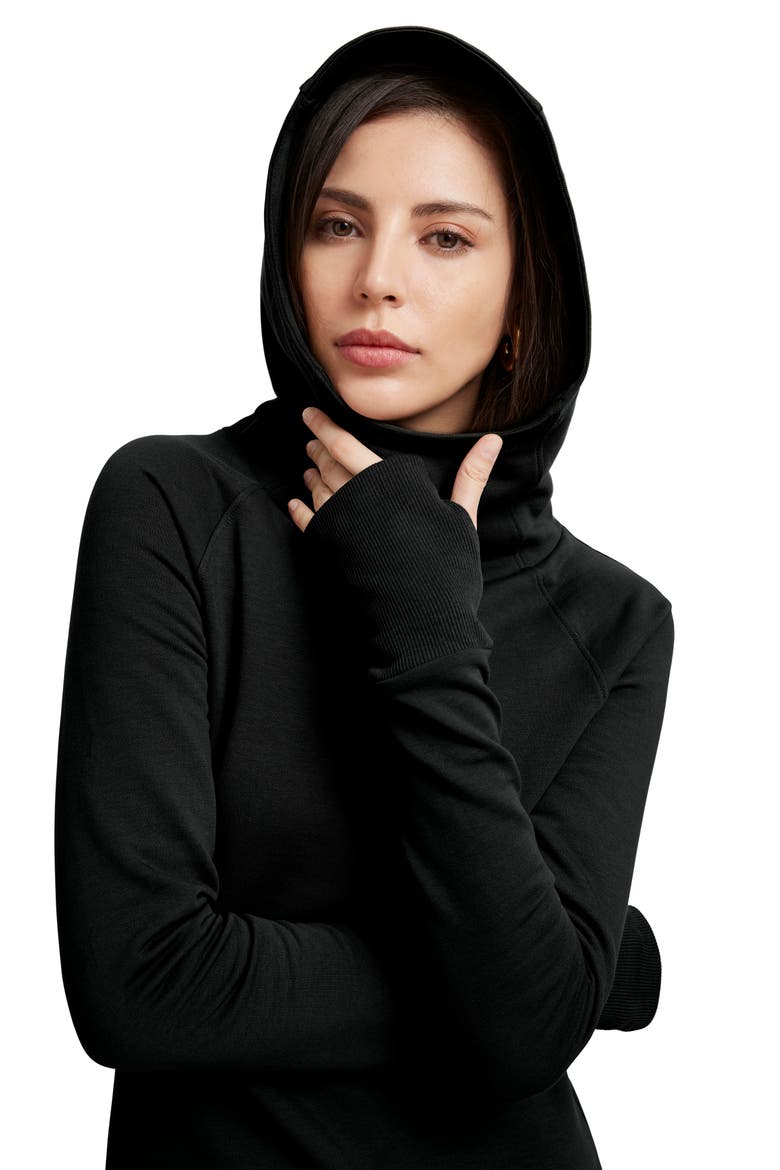 Walker Long Sleeve Hooded Sweatshirt Dress, Alternate, color, BLACK