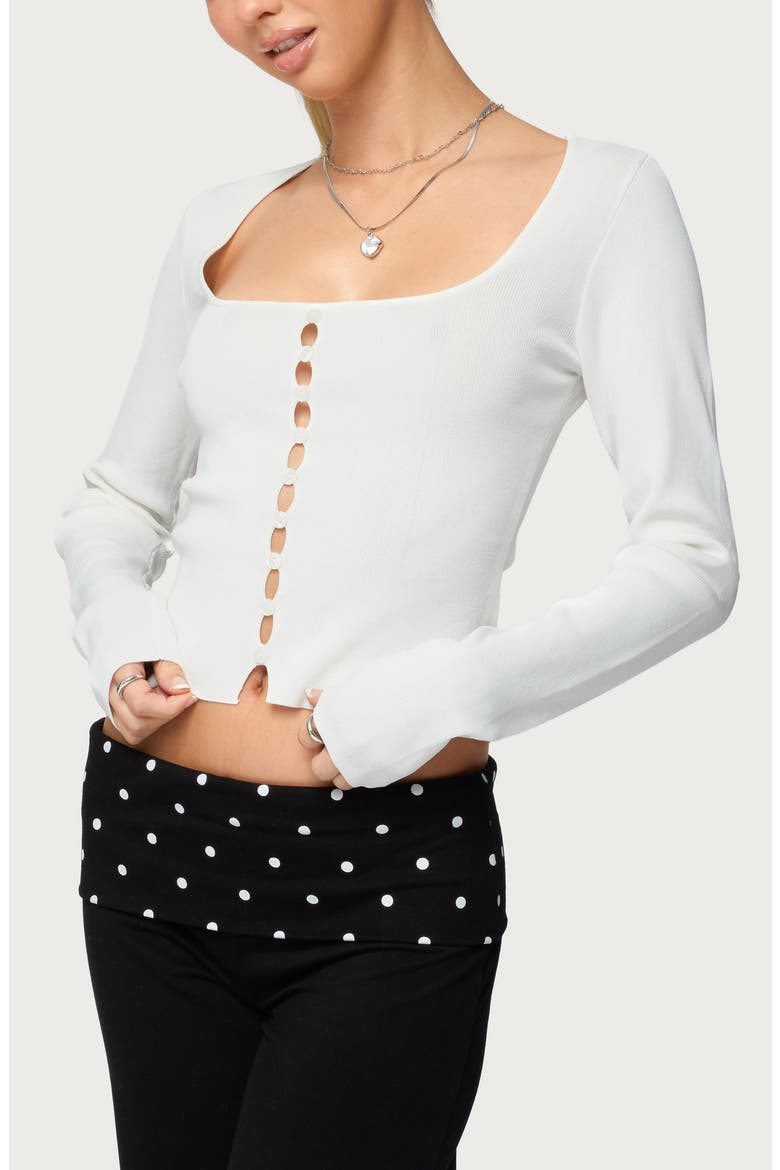 Deane Cutout Button Long Sleeve Crop Top, Alternate, color, WHITE