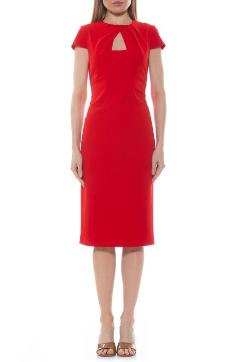 Janine Crewneck Draped Midi Sheath Dress