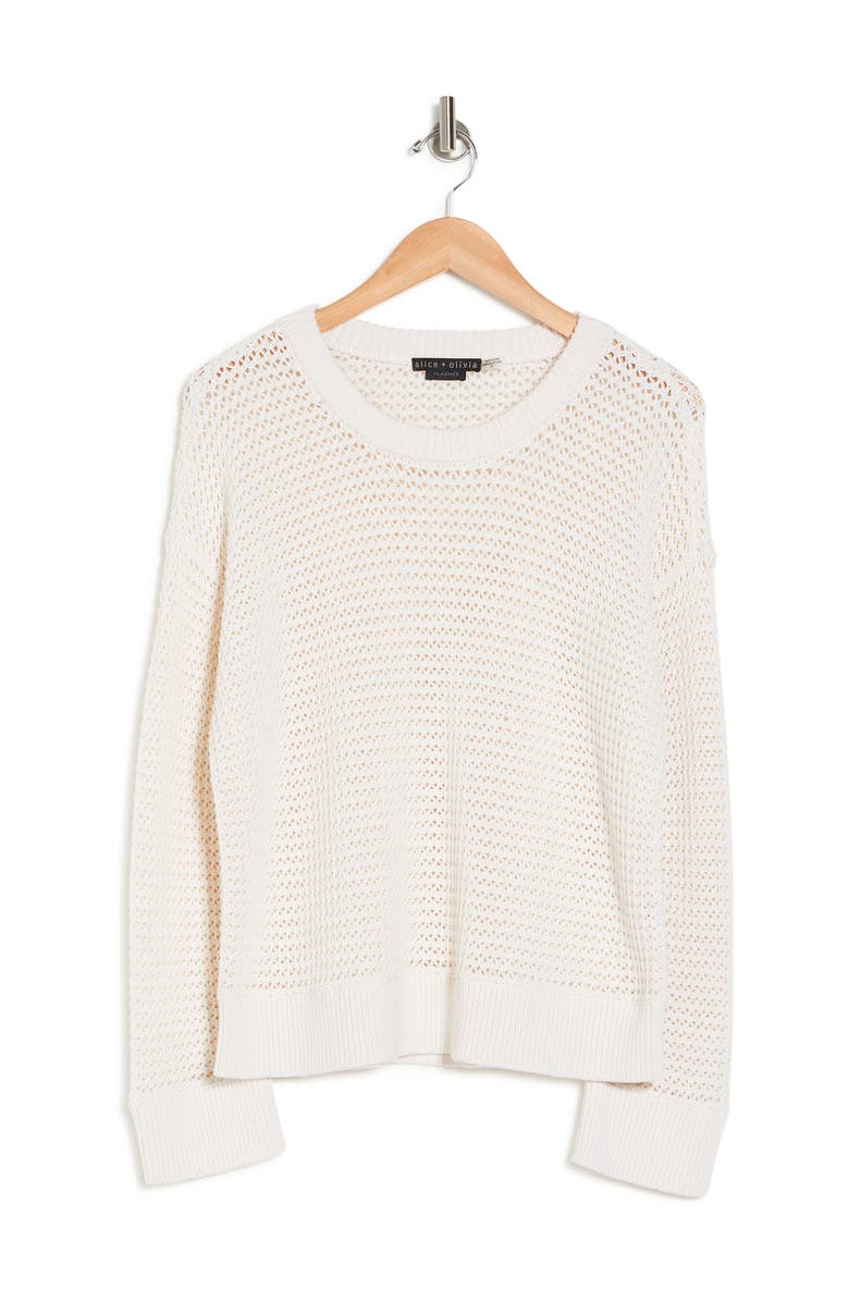 Alice + Olivia Dorla Crew Neck Open Knit Sweater, Alternate, color, 