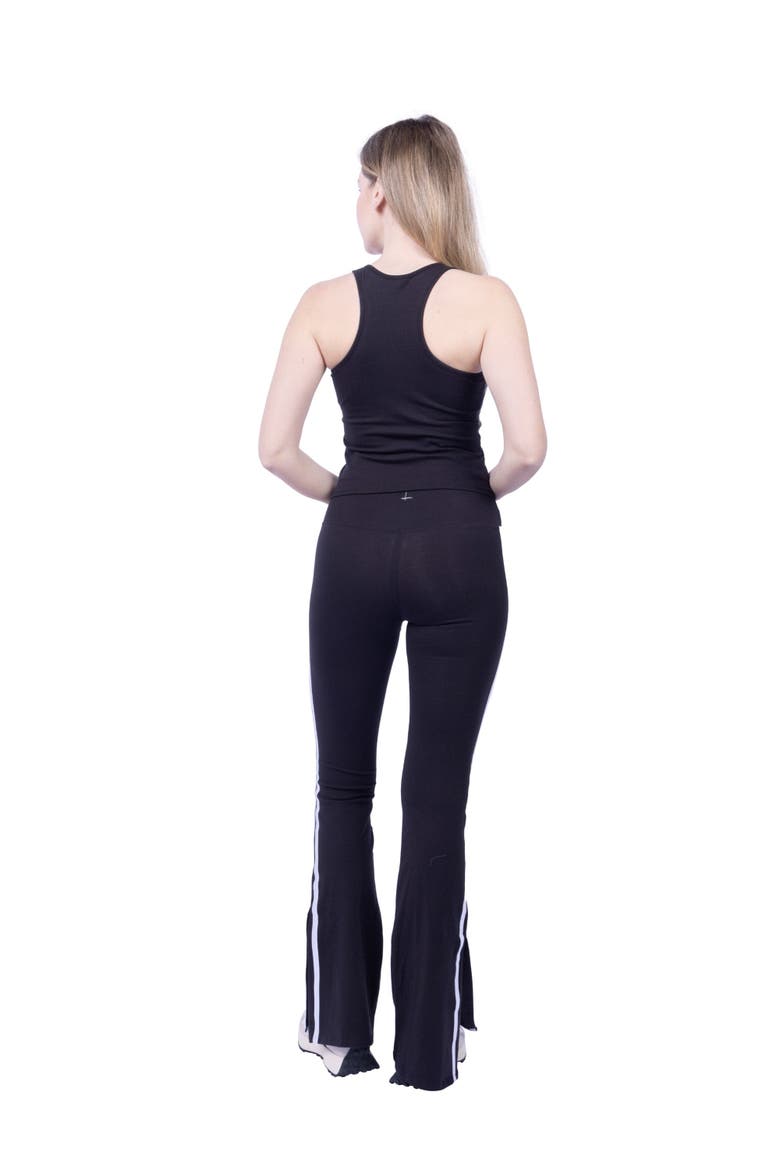 Ella Organic Cotton High-Rise Flare Stripe Leggings, Alternate, color, Black