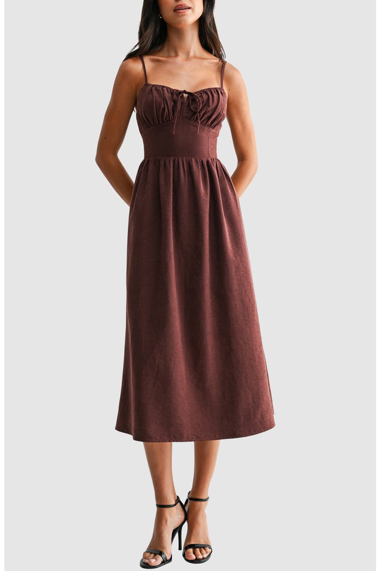 Faux Suede Drop Waist Midi Dress, Main, color, MAHOGANY