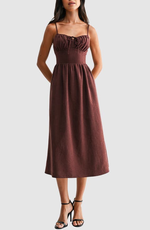 Faux Suede Drop Waist Midi Dress