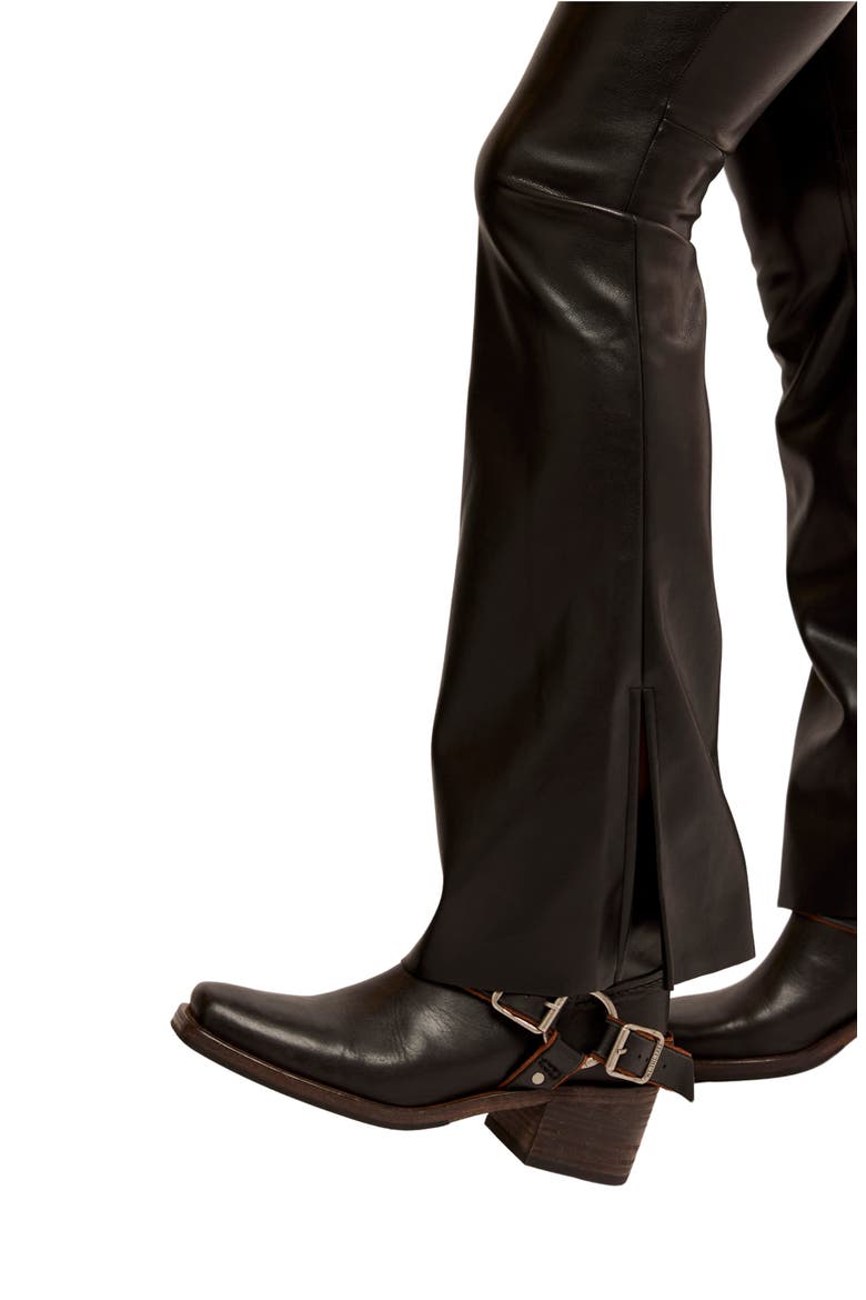 Level Up Faux Leather Slit Bootcut Jeans, Alternate, color, BLACK