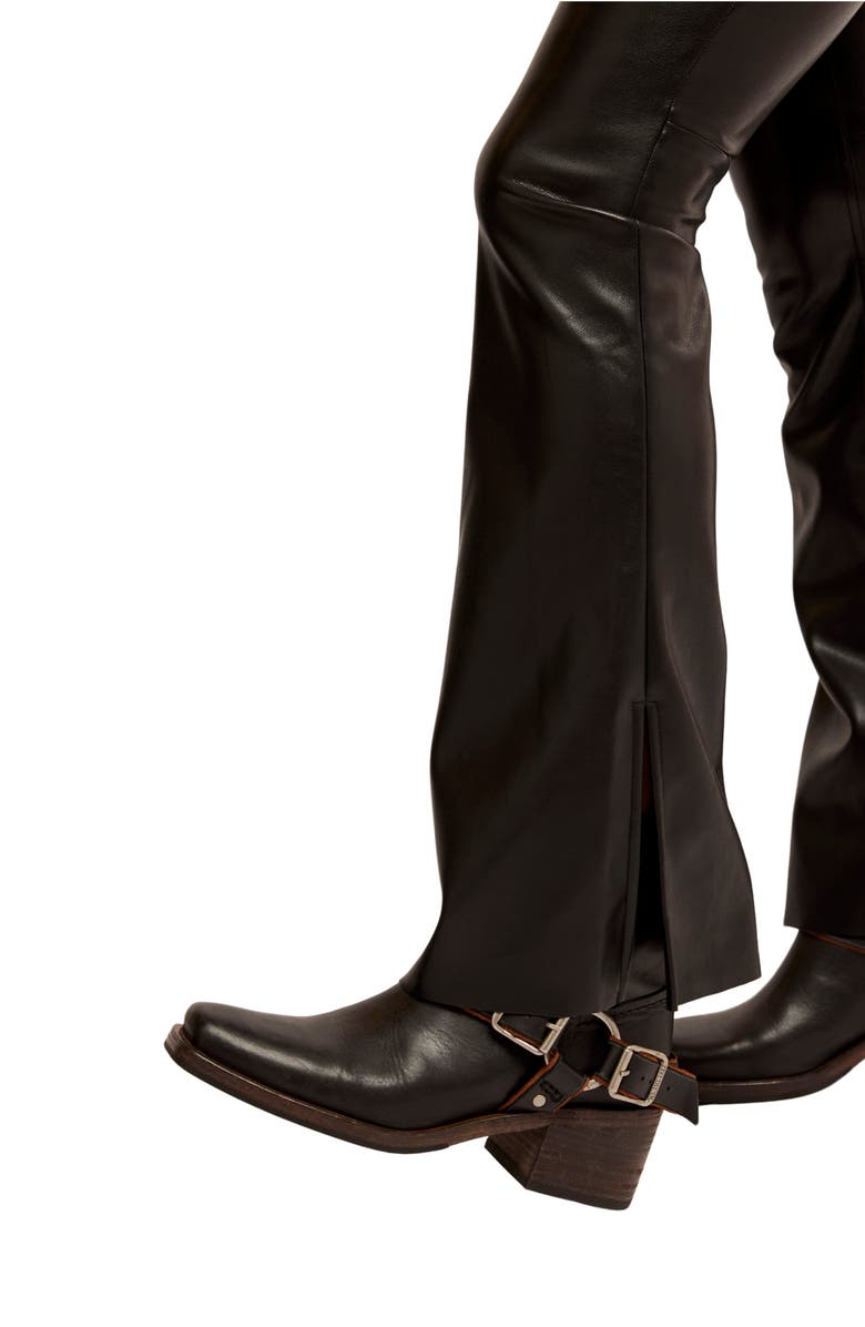 Free People Level Up Faux Leather Slit Bootcut Jeans, Alternate, color, Black