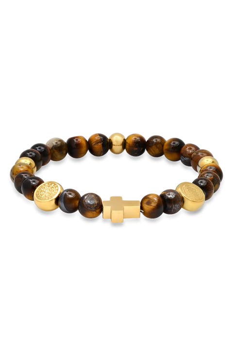Men's Beaded Cross Stretch Bracelet