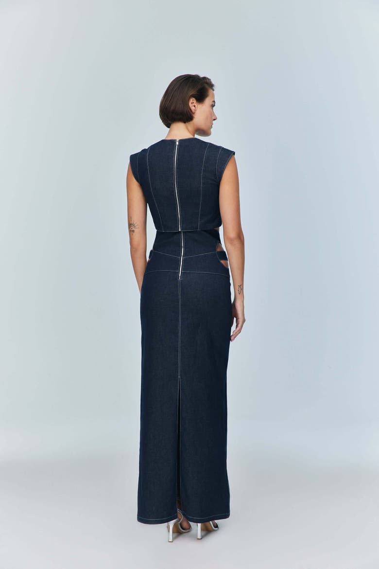 Vonk Cut Out Denim Skirt - Stylish Women's Maxi, Alternate, color, Blue