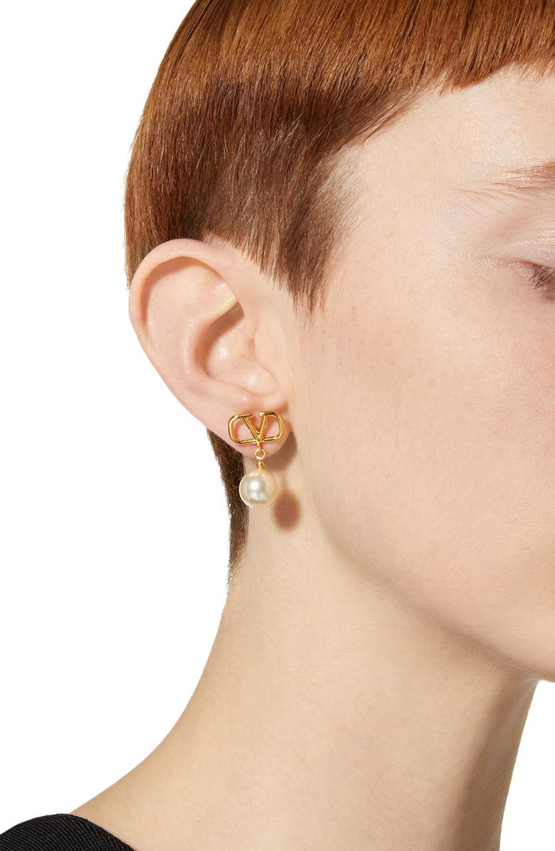 Valentino Garavani Valentino VLOGO Imitation Pearl Drop Earrings, Alternate, color,