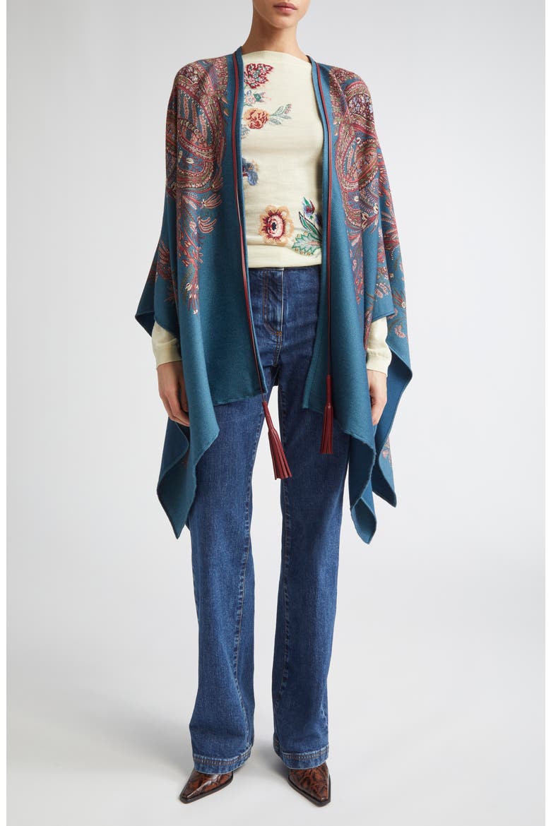 Paisley Print Cape, Main, color, X0883 PRINT ON BLUE BASE