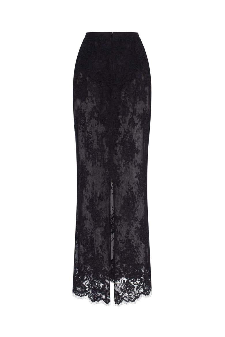 Semi-Sheer Lace Evening Occasion Maxi Skirt, Alternate, color, Black