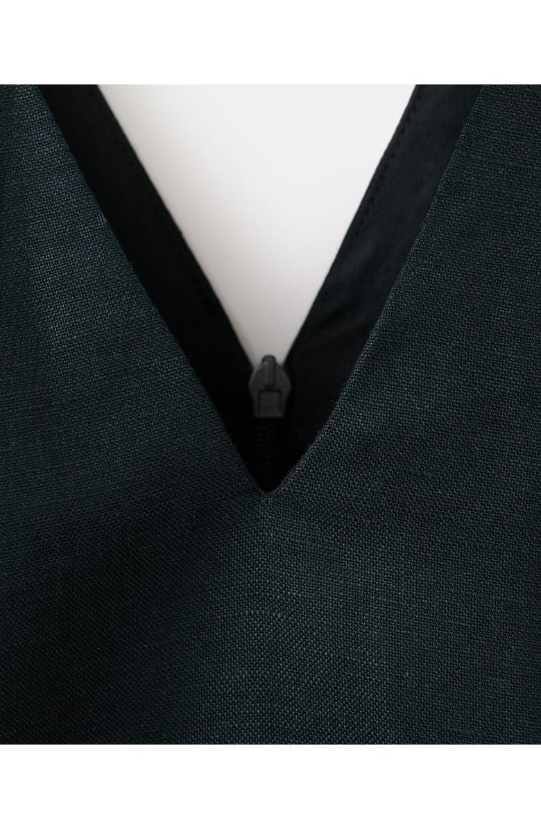 MANGO Pleated Peplum Linen Blend Top, Alternate, color, Navy