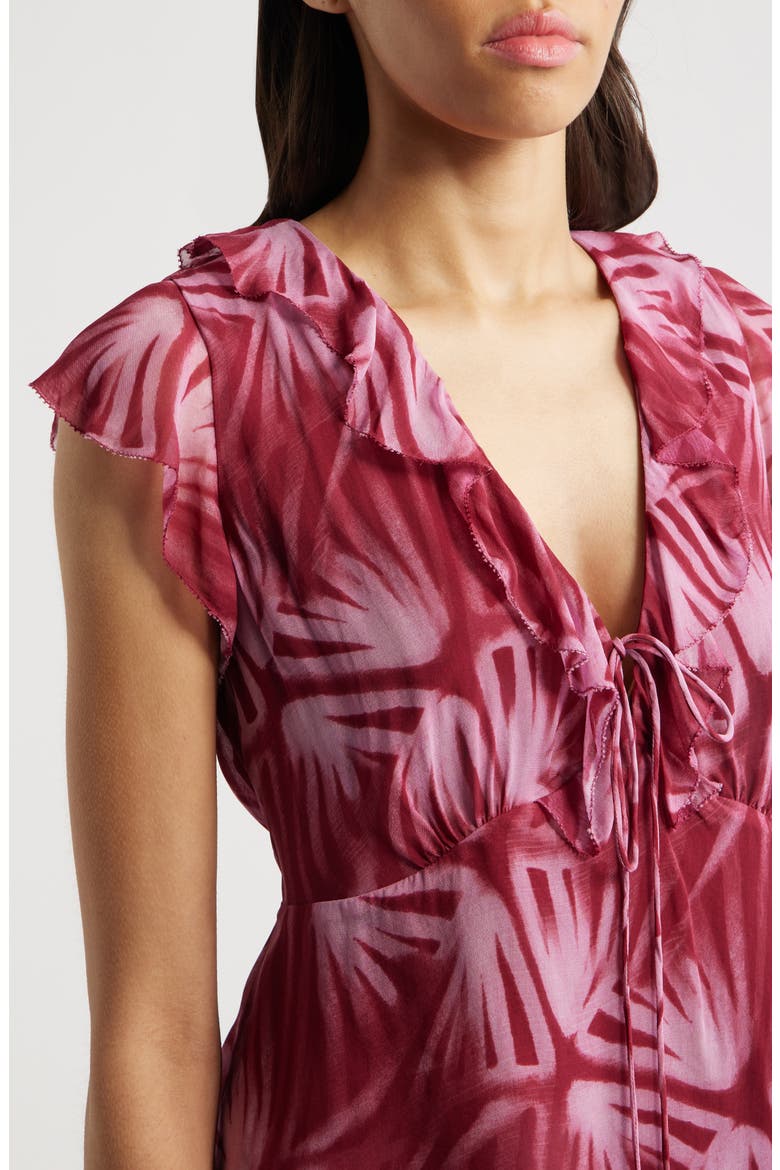 Carmine Frond Print Flutter Sleeve Top, Alternate, color, BAHIA