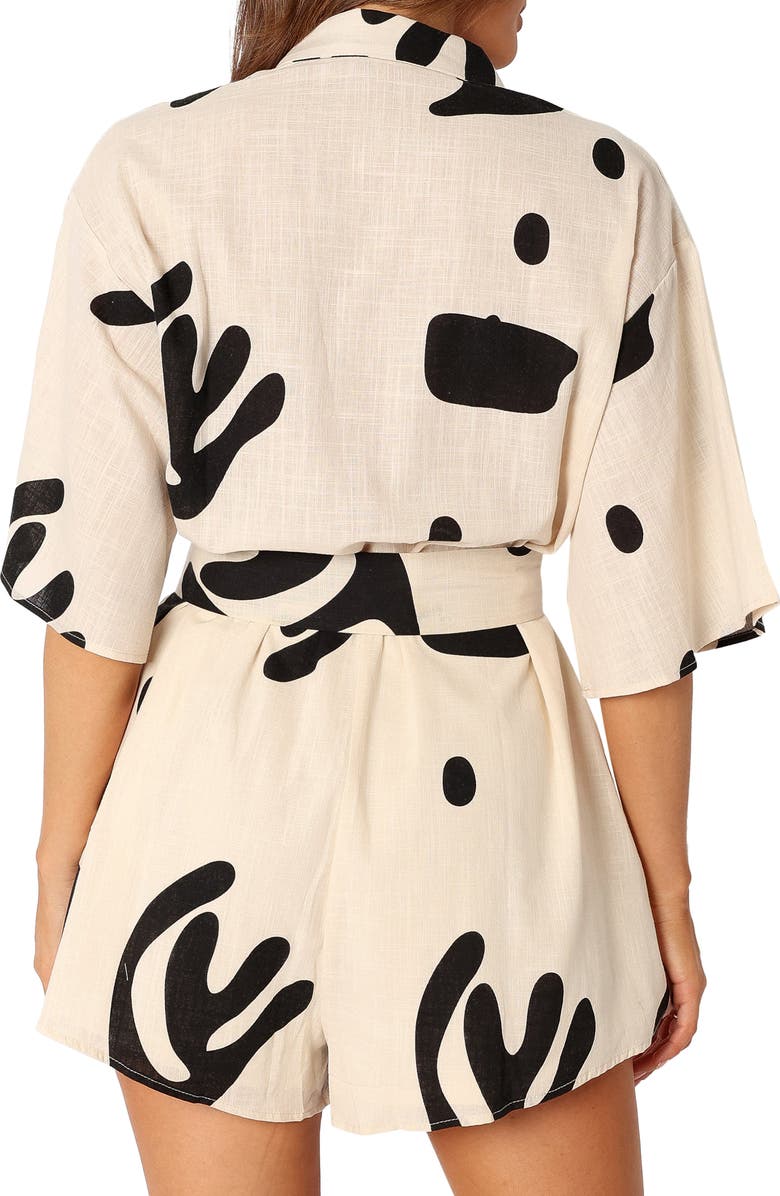 Petal & Pup Kellie Abstract Print Cotton Romper, Alternate, color, Beige Black