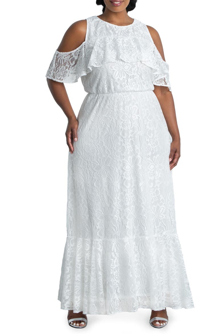 Savannah Cold Shoulder Lace Gown, Main, color, PEARL