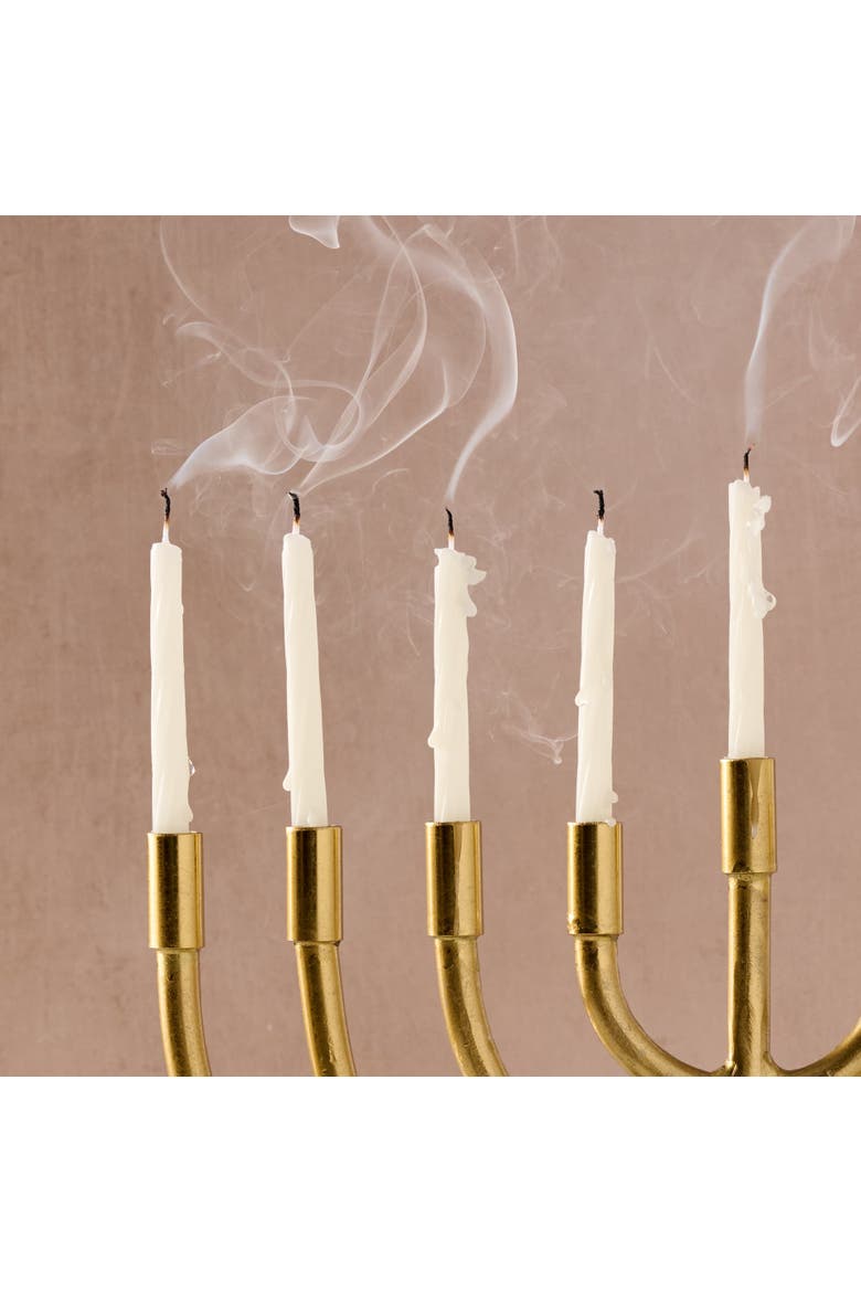Jyoti Brass Horn Menorah, Alternate, color, Gold