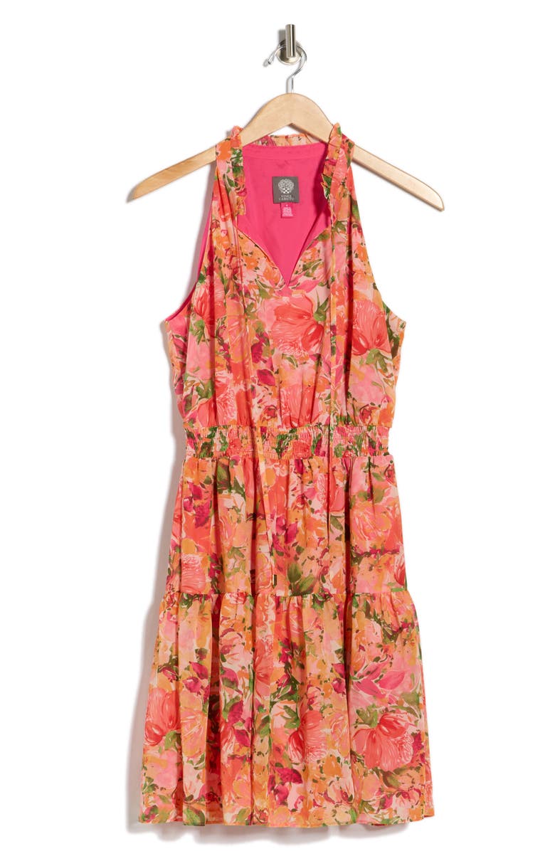 Vince Camuto Chiffon Ruffle Neck Halter Dress, Alternate, color, Pink Multi