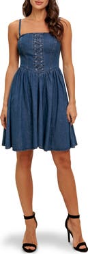 FLYING TOMATO Lace-Up Denim Minidress