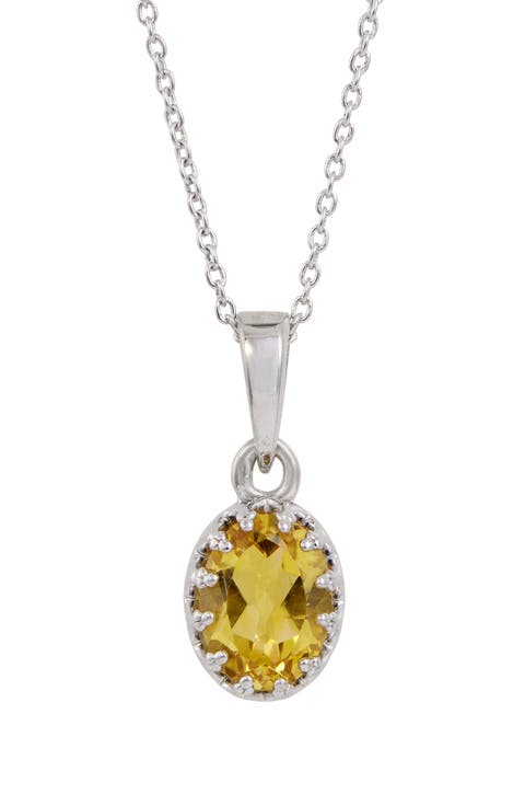 Rhodium Plated Sterling Silver Semiprecious Stone Pendant Necklace