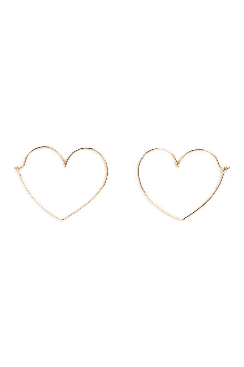 Solid 9K Gold Heart Hoop Earrings, Main, color, GOLD