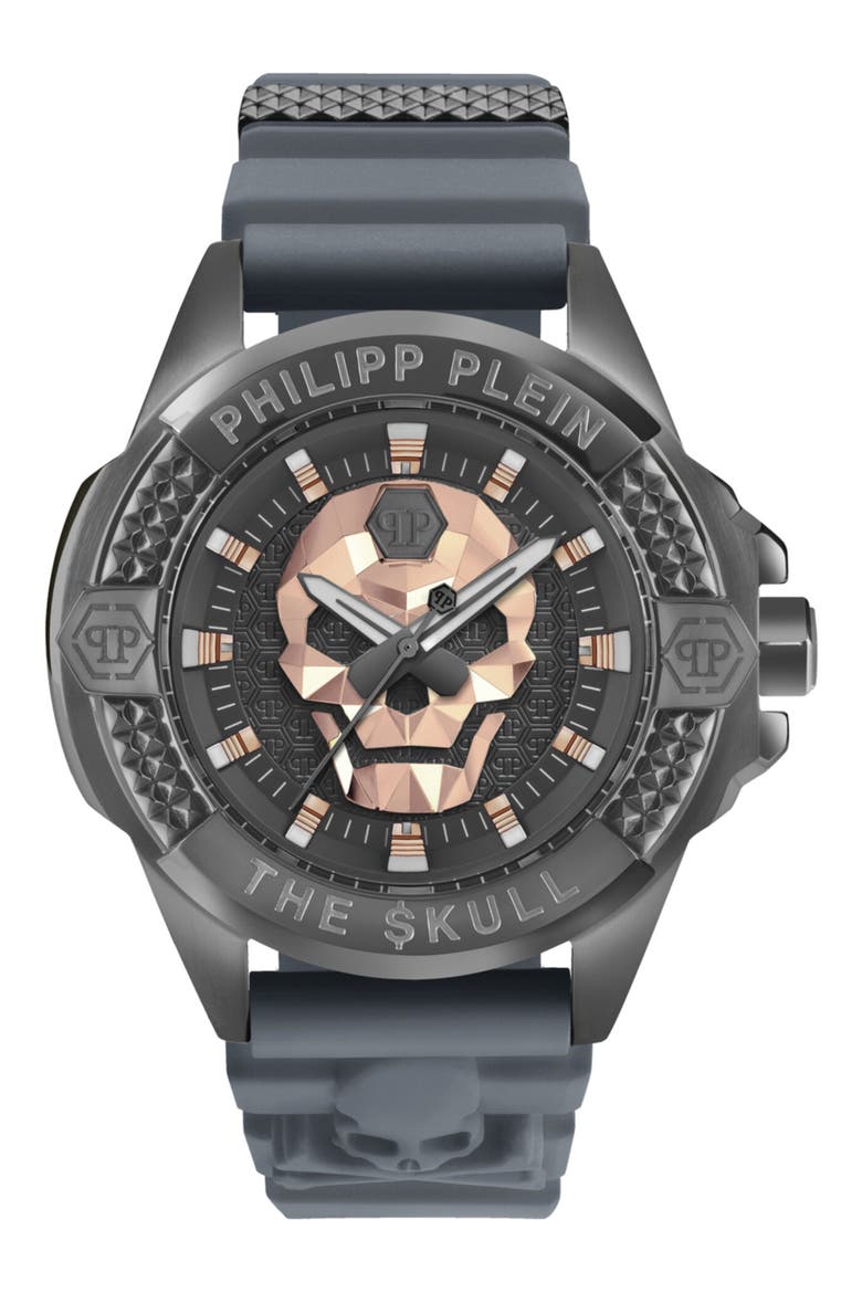The $kull Silicone Strap Watch, 44mm, Main, color, IP GUNMETAL