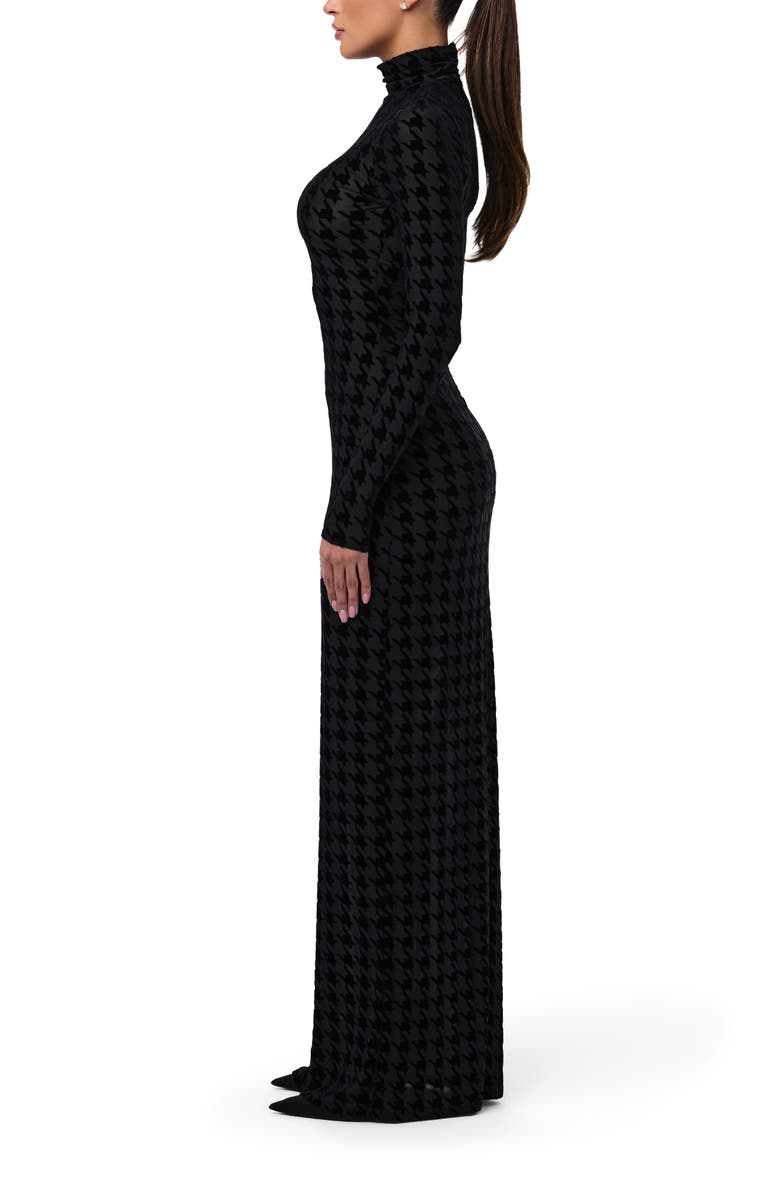 Naked Wardrobe Burnout Long Sleeve Maxi Dress, Alternate, color, Black Houndstooth