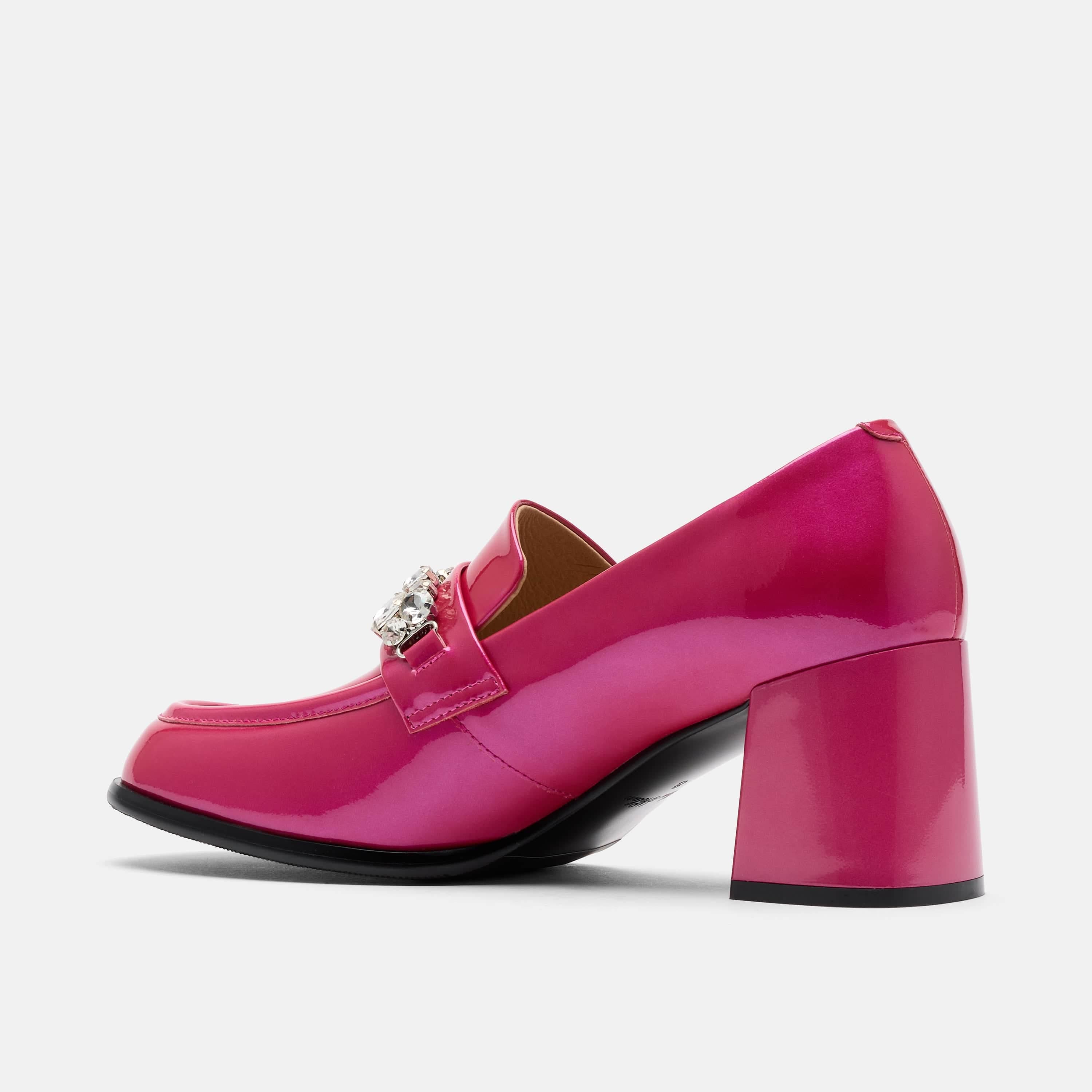 Margot Leather Penny Loafer Block Pumps, Alternate, color, Magenta
