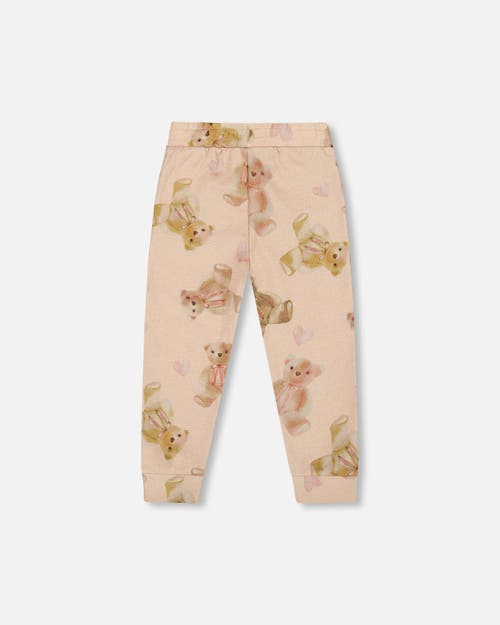 Deux Par Deux Glittering French Terry Sweatpants Teddy Bear In Multi